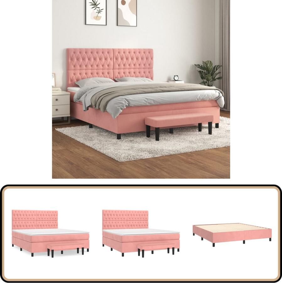 VidaXL Boxspring fluweel roze 180x200 cm met matras Boxspringbed Fluweel Bed Verstelbare Hoofdbord Pocketveer Matras Middelhard Matras Huidgevriendelijk Multifunctionele Bank Roze Bed