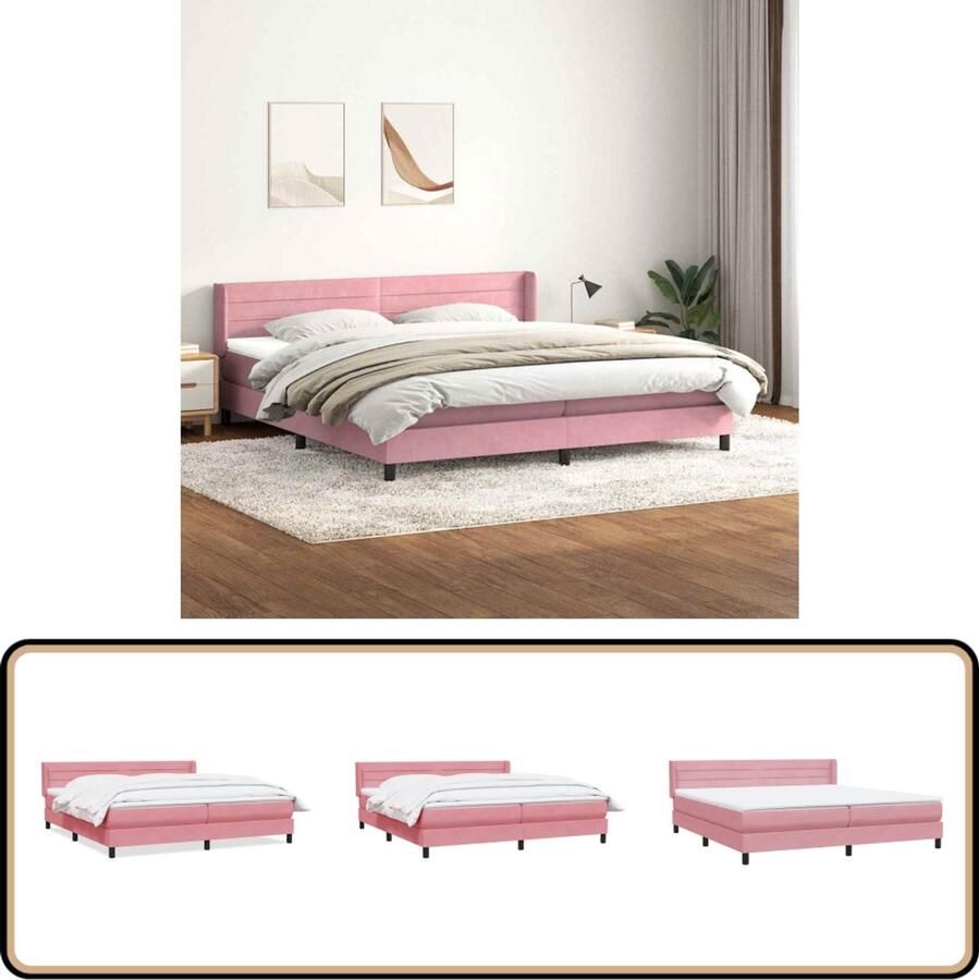 VidaXL Boxspring Fluweel Roze 180x220 cm Boxspring Bed Slaapcomfort Fluweel Roze Tweepersoonsbed Luxe Bed Comfortabel Bed Hogeschuim Matras Pocketvering Matras