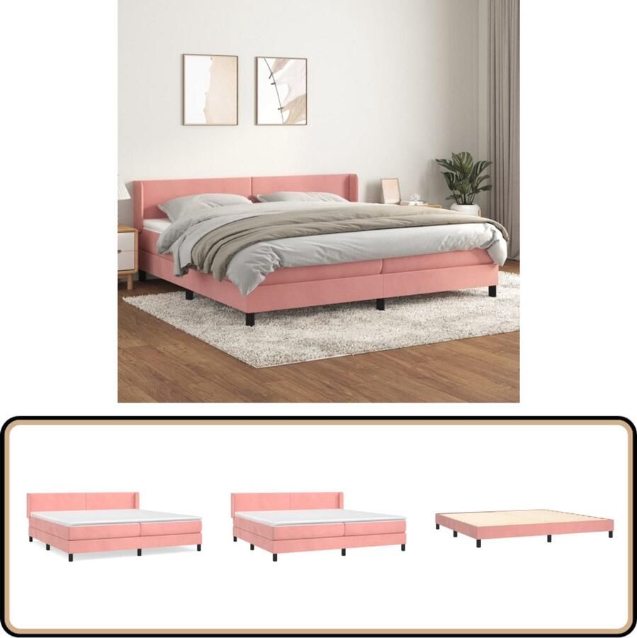 VidaXL Boxspring Fluweel Roze 200x200 cm Boxspring Fluweel Bed Roze Bed Tweepersoons Bed King Size Bed Boxspring Frame Pocketed Spring Mattress