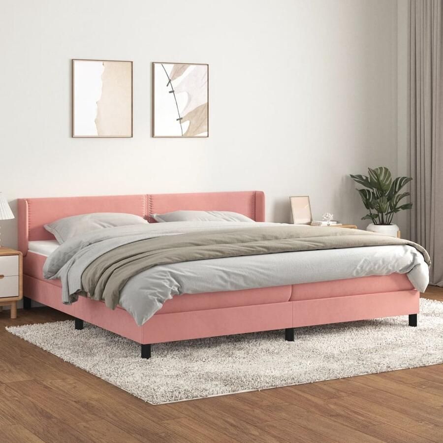 VidaXL Boxspring Fluweel Roze 200x200 cm Boxspringbed Fluweel Bed Hoofdbord Pocketveer Matras Middelhard Matras Rosé Bed - Foto 2