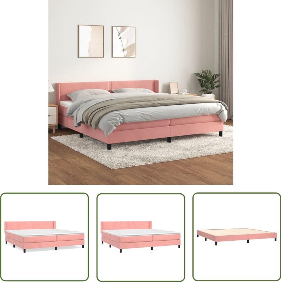 VidaXL Boxspring Fluweel Roze 200x200 cm Boxspringbed Fluweel Bed Hoofdbord Pocketveer Matras Middelhard Matras Rosé Bed