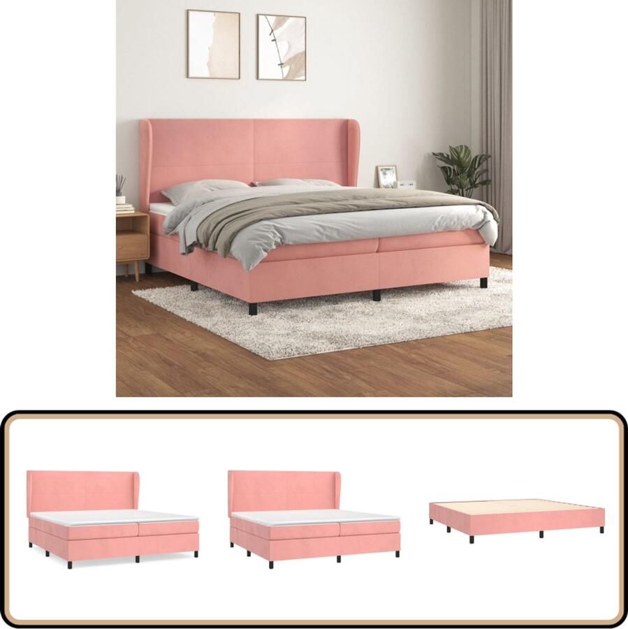 VidaXL Boxspring Fluweel Roze 200x200 cm Boxspringbed Fluweel Bed Rooskleurig Bed Tweepersoons Bed Hoofdbord