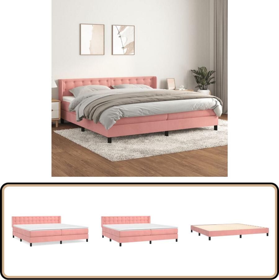 VidaXL Boxspring Fluweel Roze 200x200 cm Boxspringbed Fluweel Bed Roze Bed Verstelbare Hoofdbord Pocketvering Matras Middelhard Matras Slaapkamer Meubilair