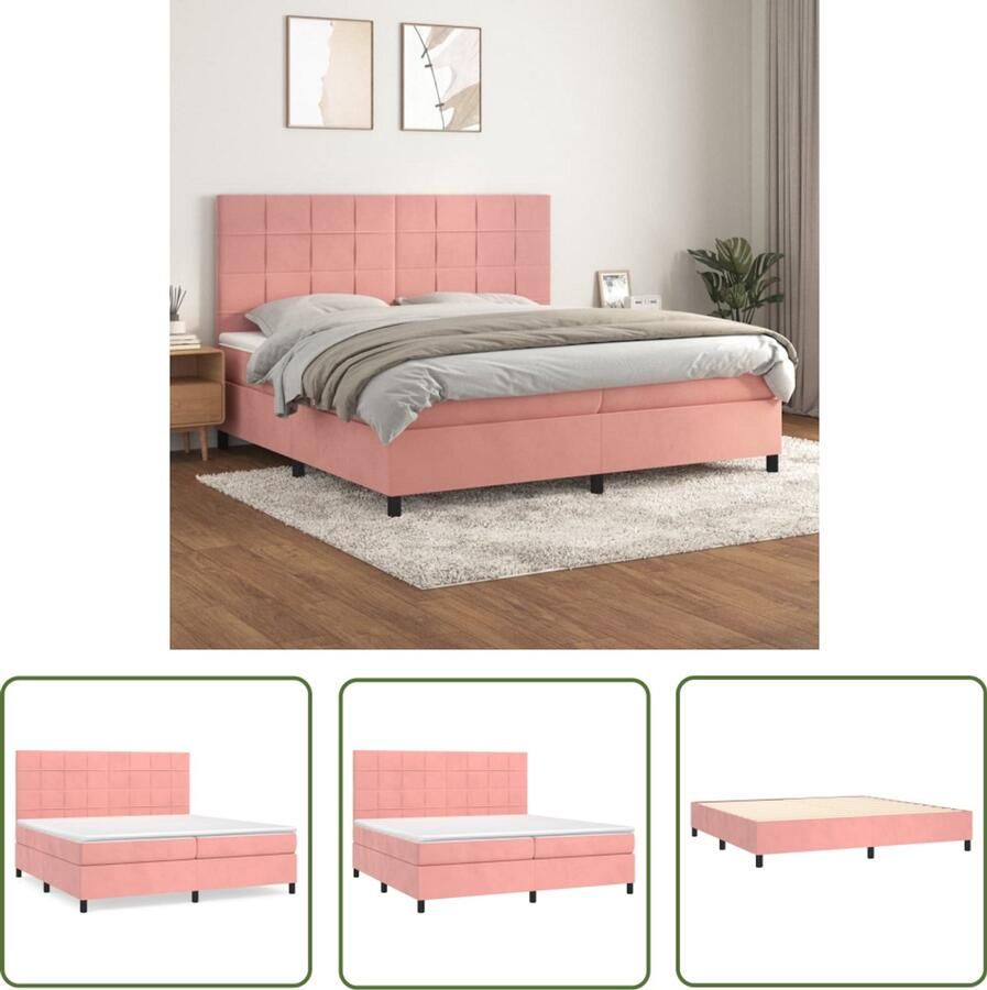 VidaXL Boxspring Fluweel Roze 200x200 cm Boxspringbed Fluweel Bed Velvet Bed Rooskleurig Bed Tweepersoonsbed King Size Bed Hoofdbord Pocketveer Matras Middelhard Matras