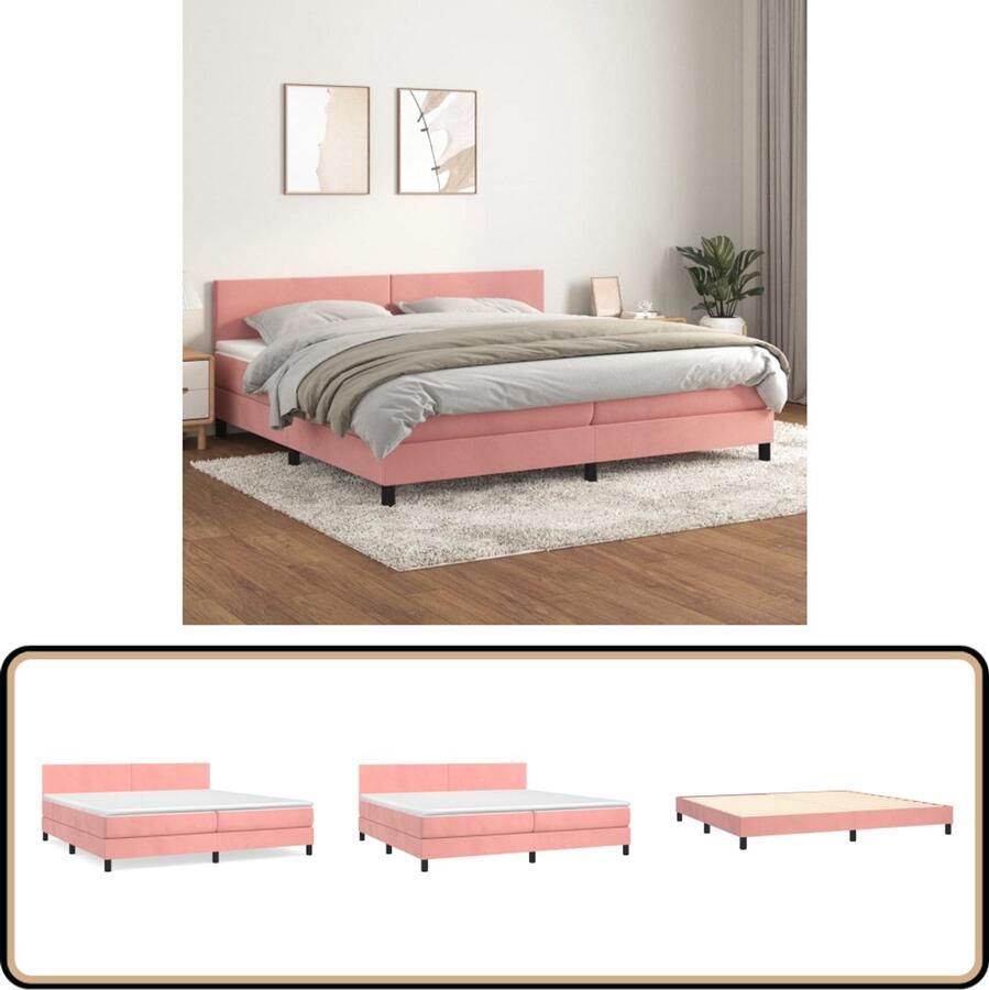 VidaXL Boxspring Fluweel Roze 200x200 cm Inclusief Matras Boxspringbed Fluweel Bed Roze Bed Verstelbare Hoofdbord Pocketvering Matras