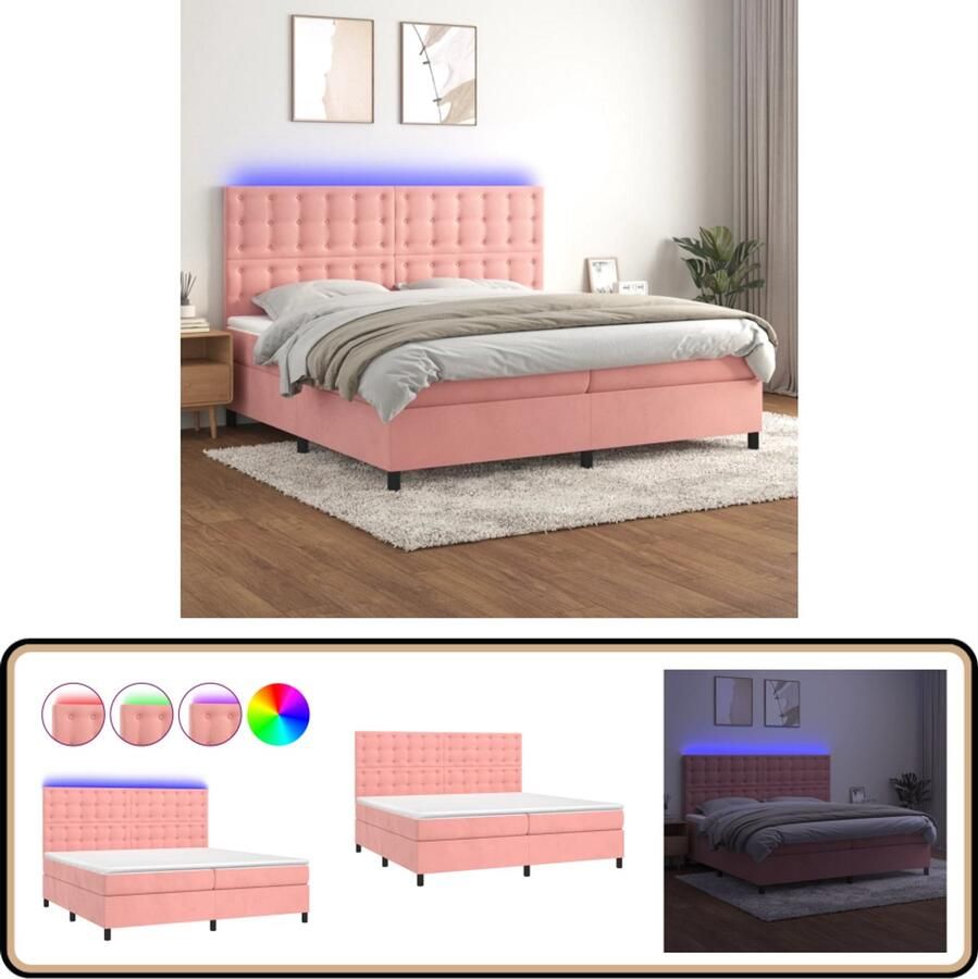 VidaXL Boxspring Fluweel Roze 200x200 cm LED Boxspring Bed Fluweel Bed Led Bed Pocketed Spring Mattress Rooskleurig Bed Tweepersoons Bed