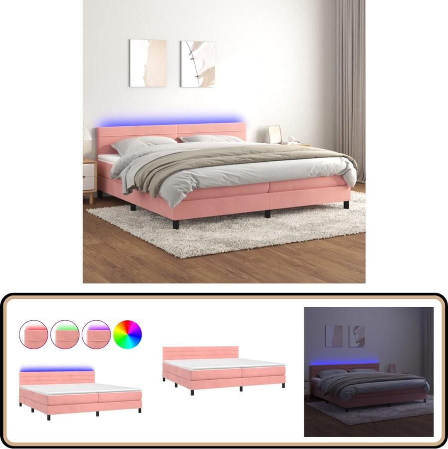 VidaXL Boxspring Fluweel Roze 200x200 cm LED Boxspring Bed Fluweel Bed Led Bed Pocketed Spring Mattress Roze Bed