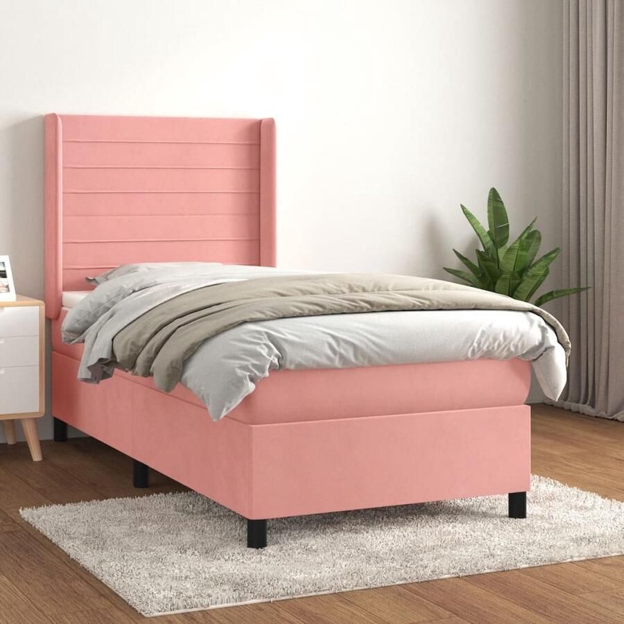VidaXL Boxspring Fluweel Roze 80x200 cm Boxspringbed Fluweel Bed Rooskleurig Bed Tweepersoonsbed King Size Bed Hoofdbord Pocketveer Matras Middelhard Matras - Foto 2