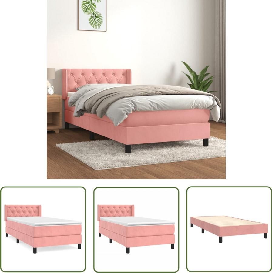 VidaXL Boxspring Fluweel Roze 80x200 cm Boxspringbed Fluweel Bed Roze Bed Tweepersoonsbed Pocketveer Matras Middelhard Matras Hoofdbord Boxspring - Foto 2