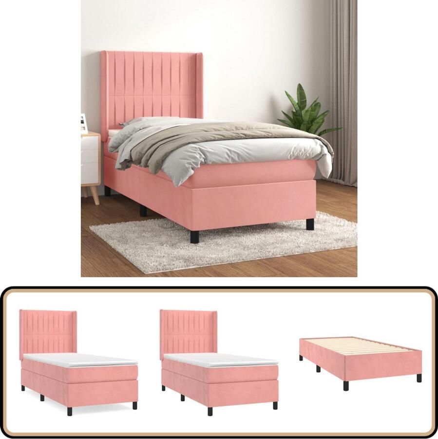 VidaXL Boxspring Fluweel Roze 80x200 cm Boxspringbed Roze Bed Velvet Bed Tweepersoonsbed Adjustable Headboard