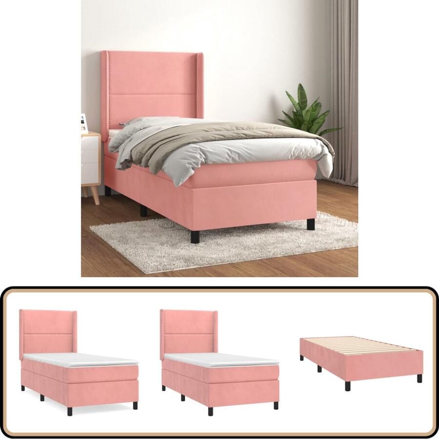 VidaXL Boxspring Fluweel Roze 80x200 cm Boxspringbed Rozenkleurig Bed Velvet Bed Tweepersoonsbed King Size Bed