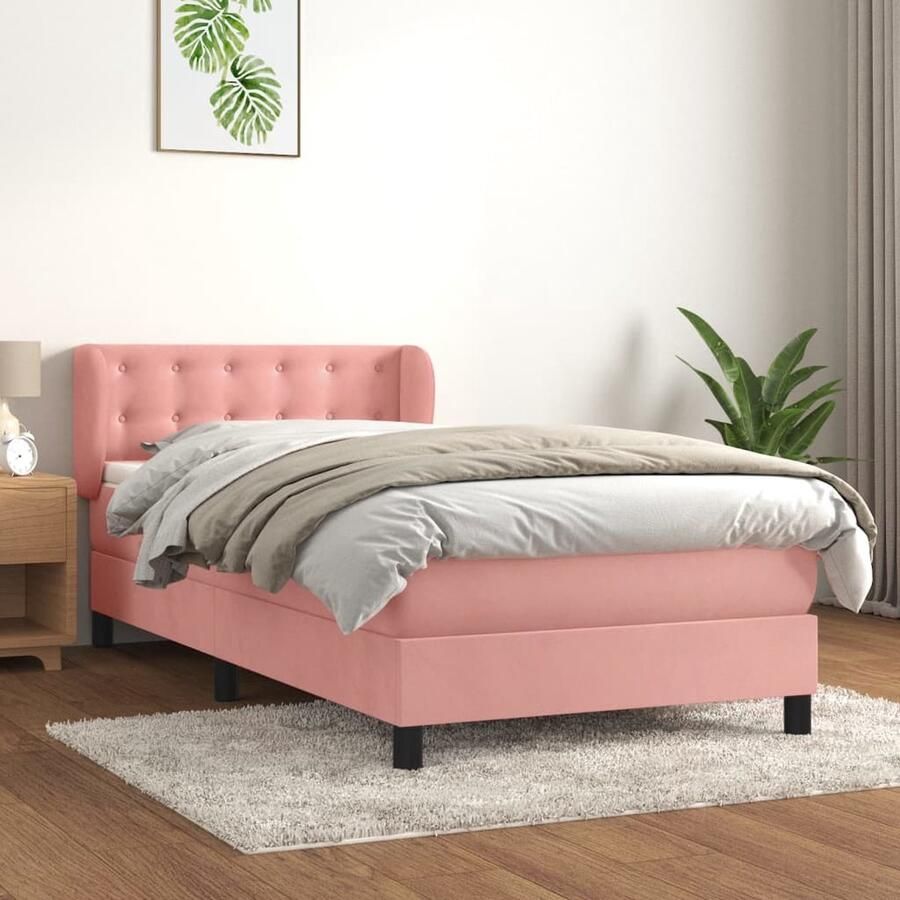 VidaXL Boxspring Fluweel Roze 80x200 cm Inclusief Matras Boxspringbed Slaapcomfort Velvet Bed Rooskleurig Bed Tweepersoonsbed King Size Bed Slaapkamer Meubilair - Foto 2