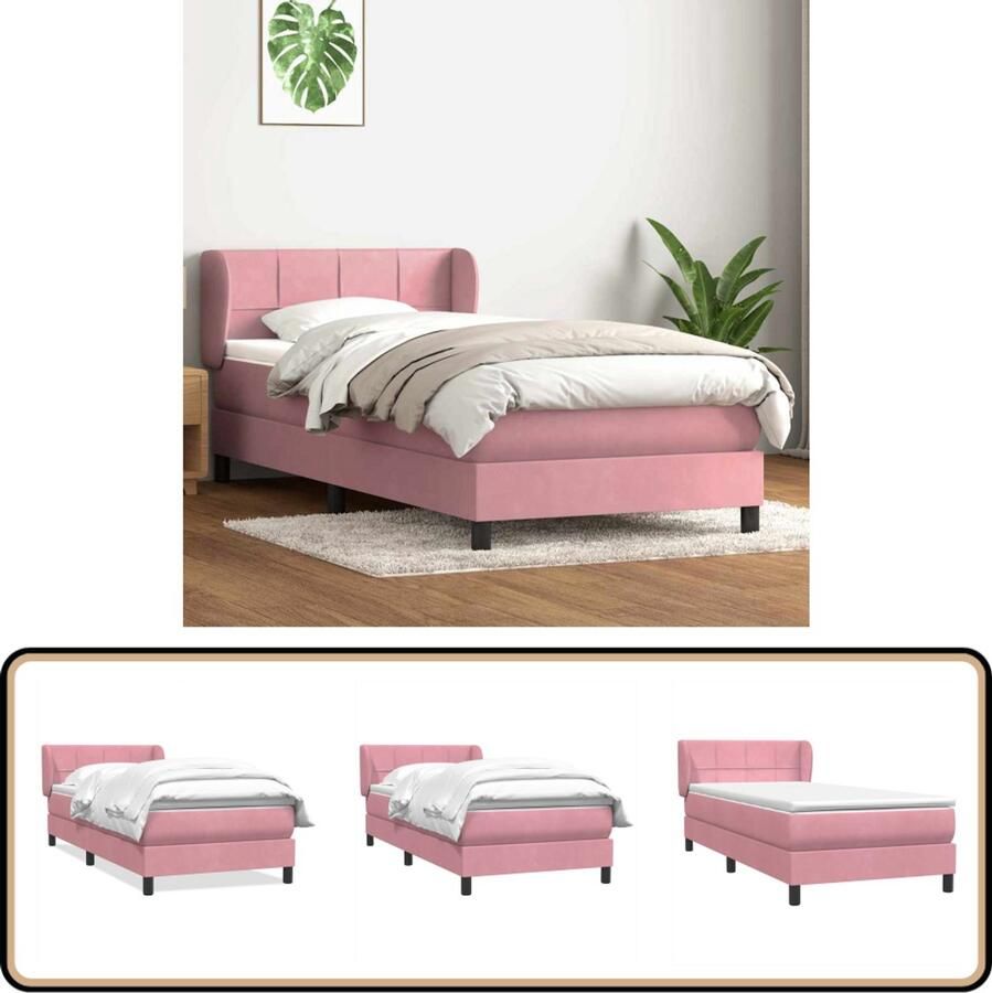 VidaXL Boxspring Fluweel Roze 80x220 cm Boxspring Tweepersoonsbed Roos Kleurtoneel Velvet Bed Pocketed Veren Matras
