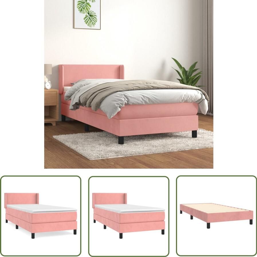 VidaXL Boxspring Fluweel Roze 90x190 cm Boxspringbed Fluweel Bed Roze Bed Tweepersoons Bed Pocketveer Matras Middenhard Matras Hoofdbord - Foto 2