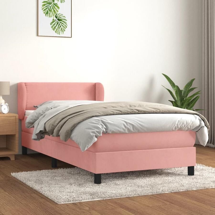VidaXL Boxspring Fluweel Roze 90x190 cm Boxspringbed Velvet Bed Rooskleurig Bed Tweepersoonsbed King Size Bed Pocketed Spring Mattress Medium Firm Mattress - Foto 2