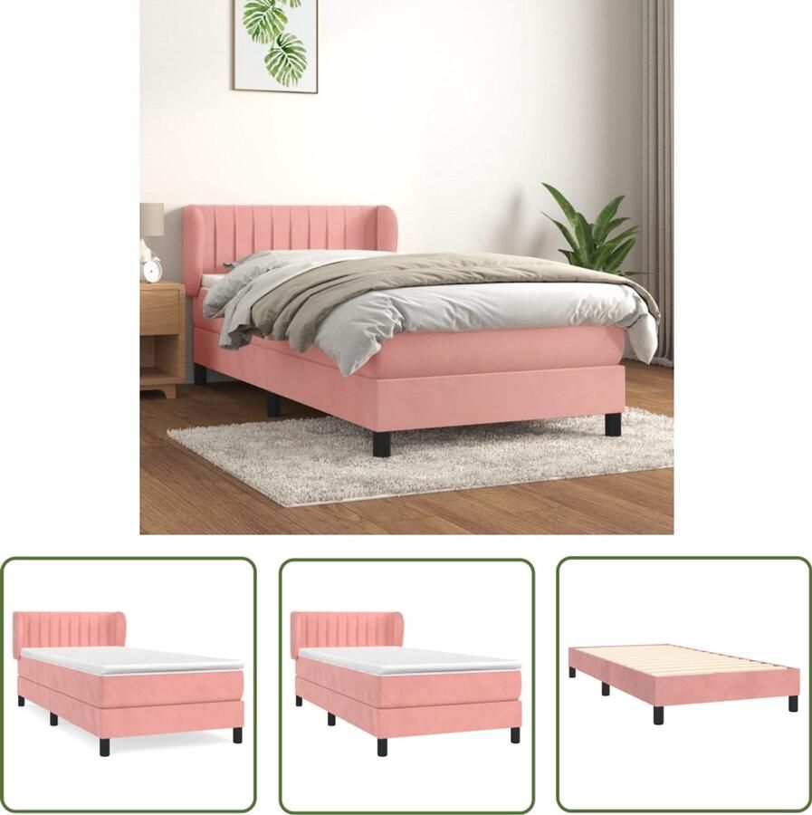 VidaXL Boxspring Fluweel Roze 90x190 cm Boxspringbed Velvet Bed Rooskleurig Bed Tweepersoonsbed King Size Bed Slaapkamer Meubilair Pocketed Spring Mattress - Foto 2