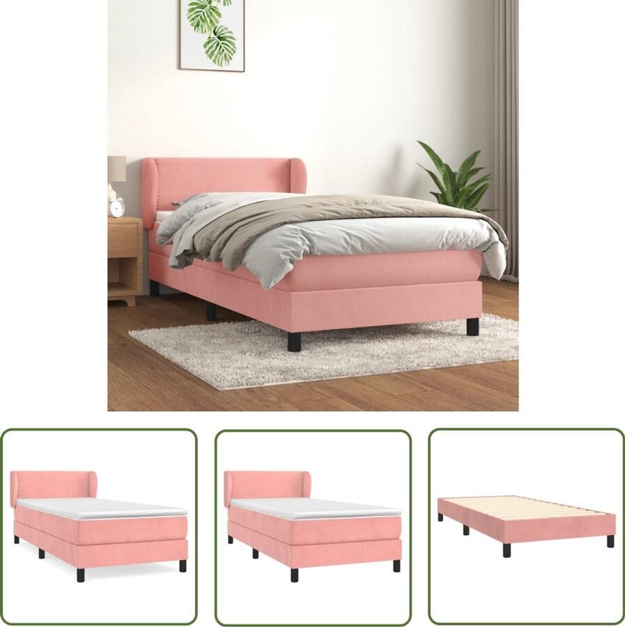 VidaXL Boxspring Fluweel Roze 90x190 cm Boxspringbed Velvet Bed Rooskleurig Bed Tweepersoonsbed King Size Bed Pocketed Spring Mattress Medium Firm Mattress