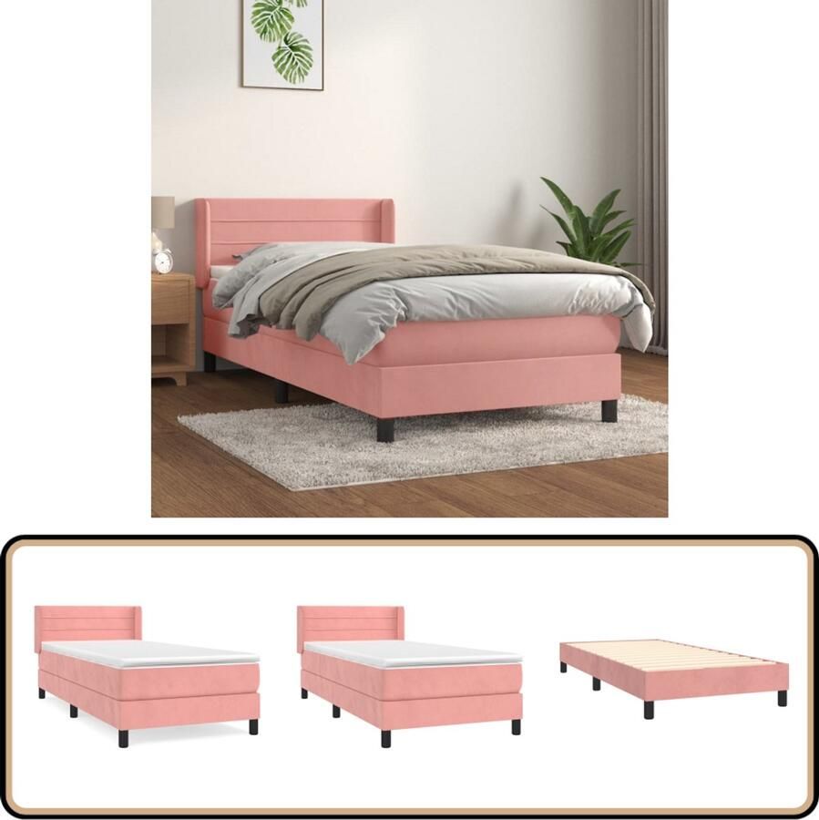 VidaXL Boxspring Fluweel Roze 90x200 cm Boxspringbed Fluweel Bed Rooskleurig Bed Tweepersoonsbed Pocketed Veren Matras