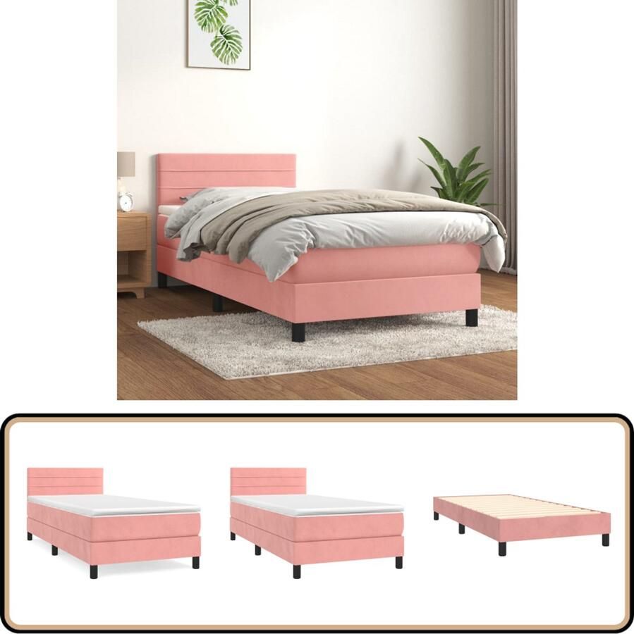 VidaXL Boxspring Fluweel Roze 90x200 cm Boxspringbed Fluweel Bed Rooskleurig Bed Tweepersoons Bed Adjustable Headboard