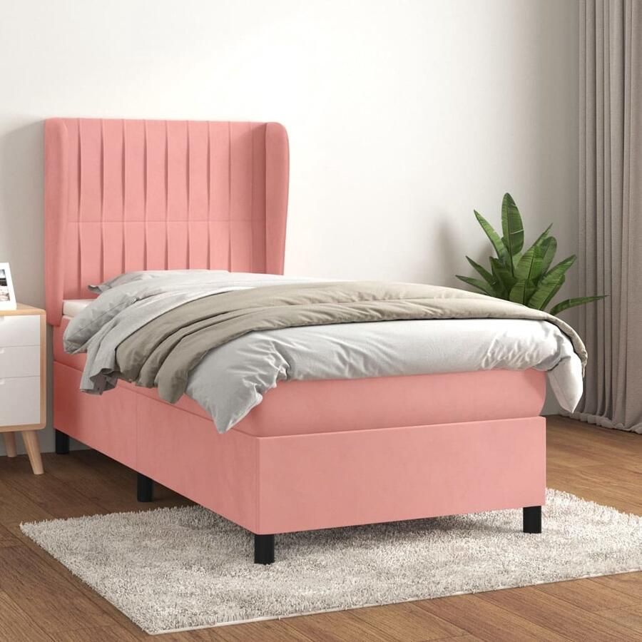 VidaXL Boxspring Fluweel Roze 80x200 cm Boxspringbed Velvet Bed Tweepersoonsbed Rosé Bed Middenhard Matras Pocketed Spring Mattress - Foto 3