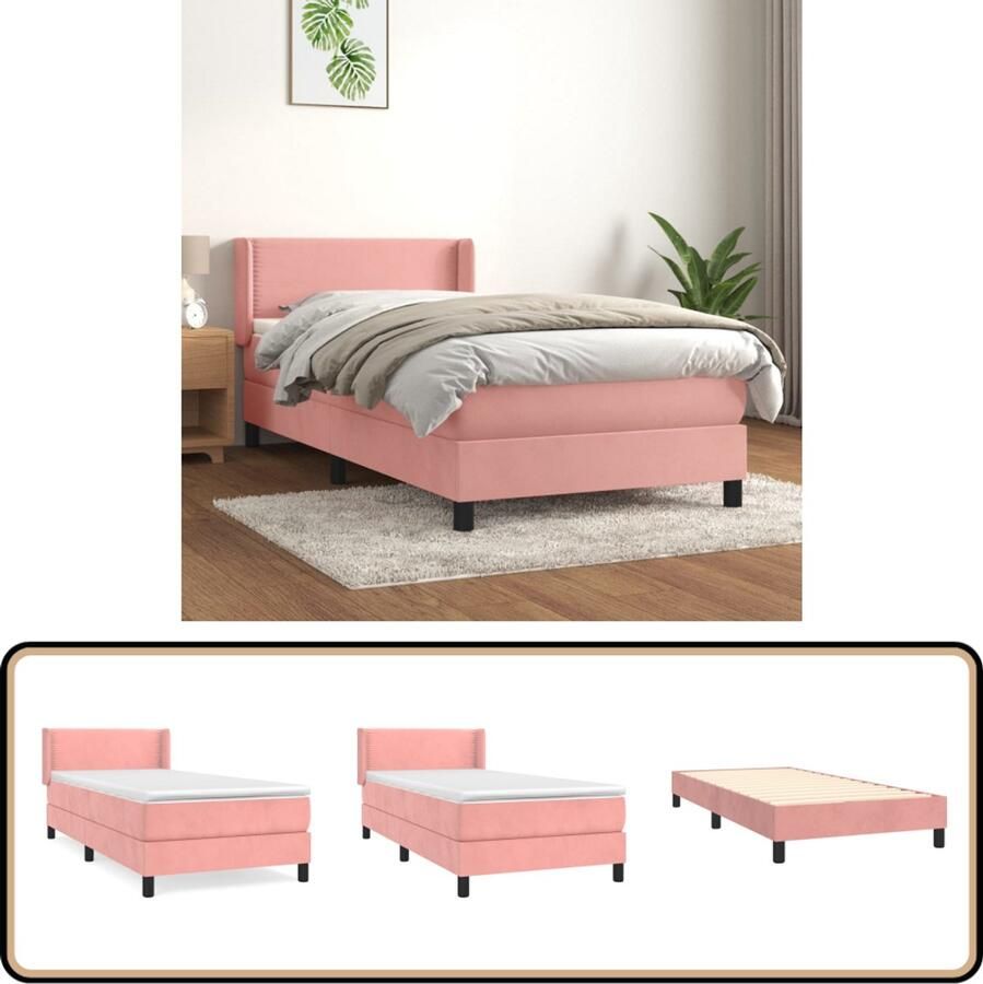 VidaXL Boxspring Fluweel Roze 90x200 cm Boxspringbed Fluweel Bed Roze Bed Tweepersoonsbed Boxspring Slaapkamer Meubilair Pocketed Spring Mattress