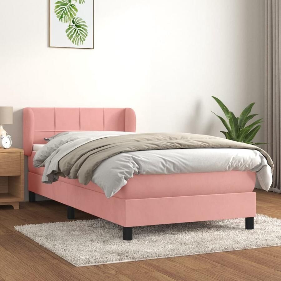 VidaXL Boxspring Fluweel Roze 90x200 cm Boxspringbed Fluweel Bed Roze Bed Tweepersoonsbed King Size Bed Boxspring Frame Pocketed Spring Mattress Medium Firm Mattress - Foto 2