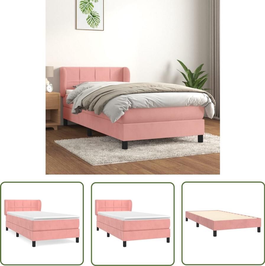 VidaXL Boxspring Fluweel Roze 90x200 cm Boxspringbed Fluweel Bed Roze Bed Tweepersoonsbed King Size Bed Boxspring Frame Pocketed Spring Mattress Medium Firm Mattress