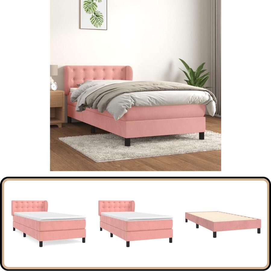 VidaXL Boxspring Fluweel Roze 90x200 cm Boxspringbed Fluweel Bed Velvet Bed Tweepersoonsbed Rosé Bed