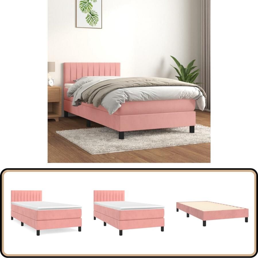 VidaXL Boxspring Fluweel Roze 90x200 cm Inclusief Matras Boxspringbed Fluweel Bed Rooskleurig Bed Tweepersoonsbed Slaapkamer Meubilair