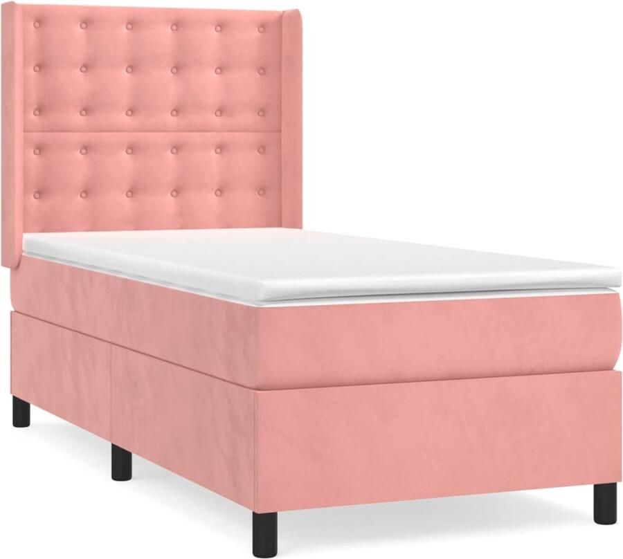 VidaXL Boxspring Fluweel Roze 90x200 cm Inclusief Matras Boxspringbed Fluweel Bed Roze Bed Tweepersoonsbed King Size Bed Pocketed Spring Mattress Medium Firm Mattress - Foto 3