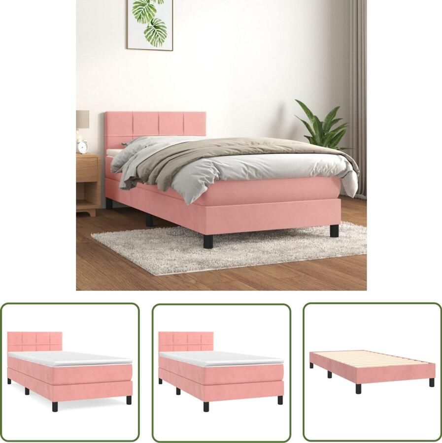 VidaXL Boxspring Fluweel Roze 90x190 cm Boxspringbed Velvet Bed Rooskleurig Bed Tweepersoonsbed King Size Bed Boxspring Pocketed Spring Mattress Medium Firm Mattress - Foto 2