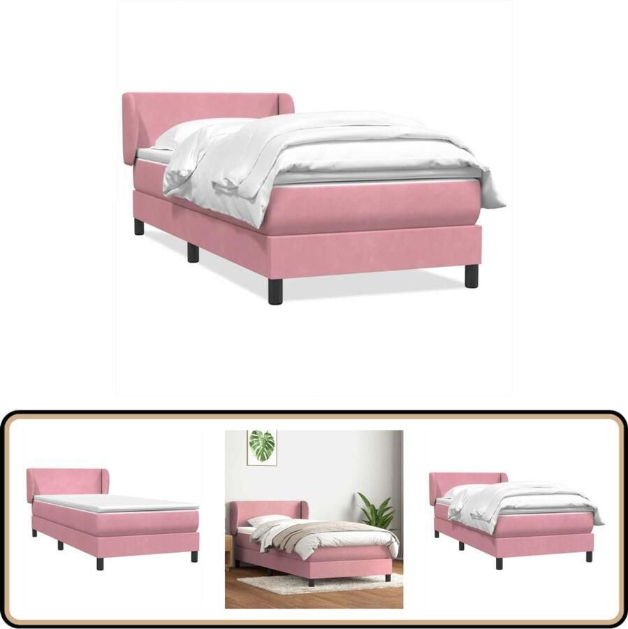 VidaXL Boxspring Fluweel Roze 90x210 cm Boxspring Boxspringbed Rooskleurig Bed Velvet Bed Tweepersoonsbed Comfortabele Slaap Slaapcomfort Elegante Bed Trendy Bed Bedroom Decor Kamerinrichting