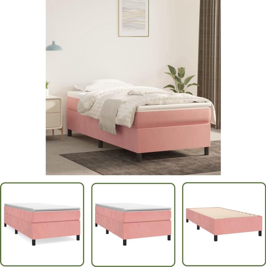 VidaXL Boxspring Fluweel Roze Inclusief Matras 100x200 cm Boxspringbed Fluweel Bed Rooskleurig Bed Tweepersoons Bed Pocketveer Matras Middelhard Matras Slaapkamer Meubilair