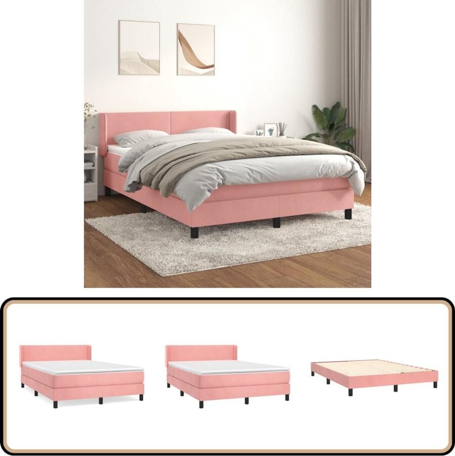 VidaXL Boxspring Fluweel Roze Inclusief Matras 140x200 cm Boxspringbed Fluweel Bed Roze Bed Tweepersoons Bed Boxspring