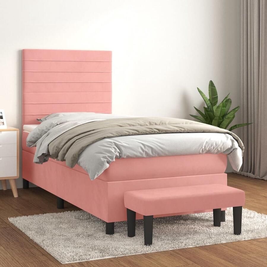 VidaXL Boxspring Fluweel Roze Inclusief Matras 80x200 cm Boxspring Bed Boxspring Tweepersoonsbed Velvet Bed Rooskleurig Bed Adjustable Headboard Pocketed Spring Mattress Medium Firm Mattress Multifunctional Bench - Foto 2