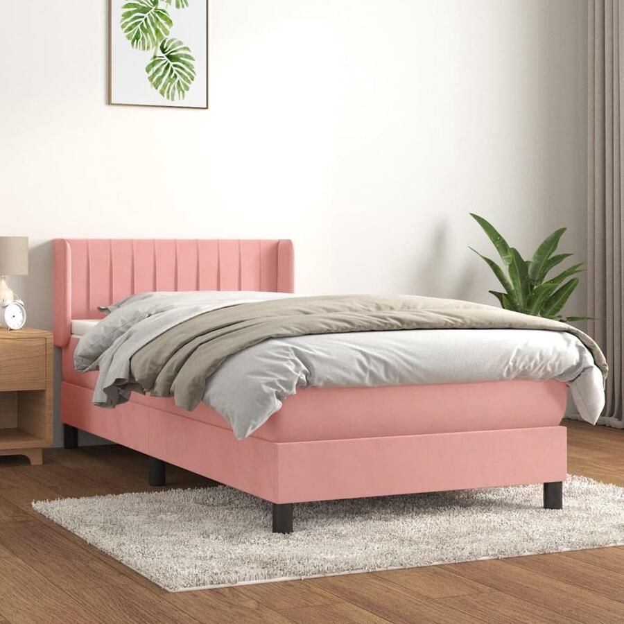 VidaXL Boxspring Fluweel Roze 80x200 cm Boxspringbed Fluweel Bed Roze Bed Tweepersoons Bed Pocketvering Matras Hoofdbord - Foto 3