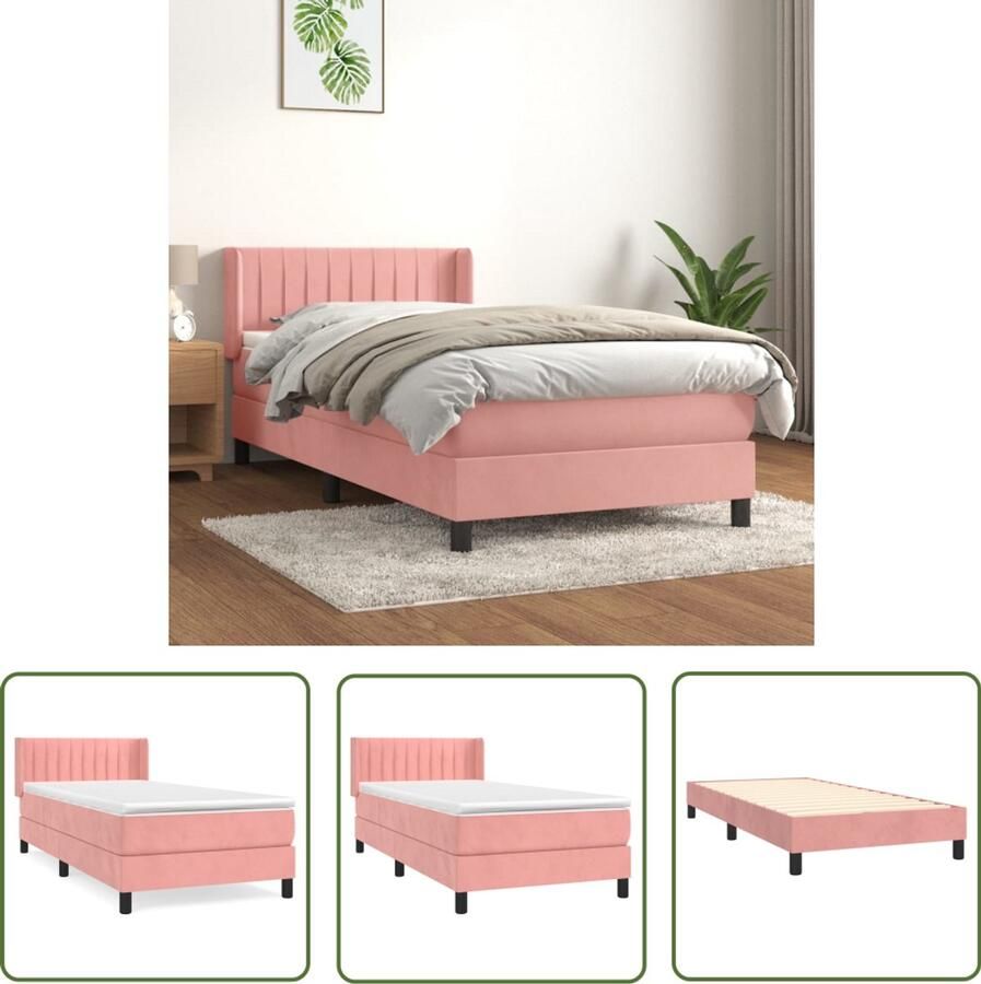 VidaXL Boxspring Fluweel Roze Inclusief Matras 90x200 cm Boxspringbed Fluweel Bed Roze Bed Tweepersoons Bed Hoofdbord Pocketvering Matras Middelhard Matras - Foto 2