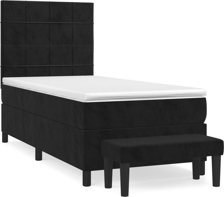 VidaXL Boxspring Fluweel Zwart 100x200 cm Inclusief Matras Boxspringbed Slaapcomfort Velvet Bed Tweepersoonsbed Stapelbare Bedden Adjustable Headboard Pocketed Spring Mattress - Foto 2