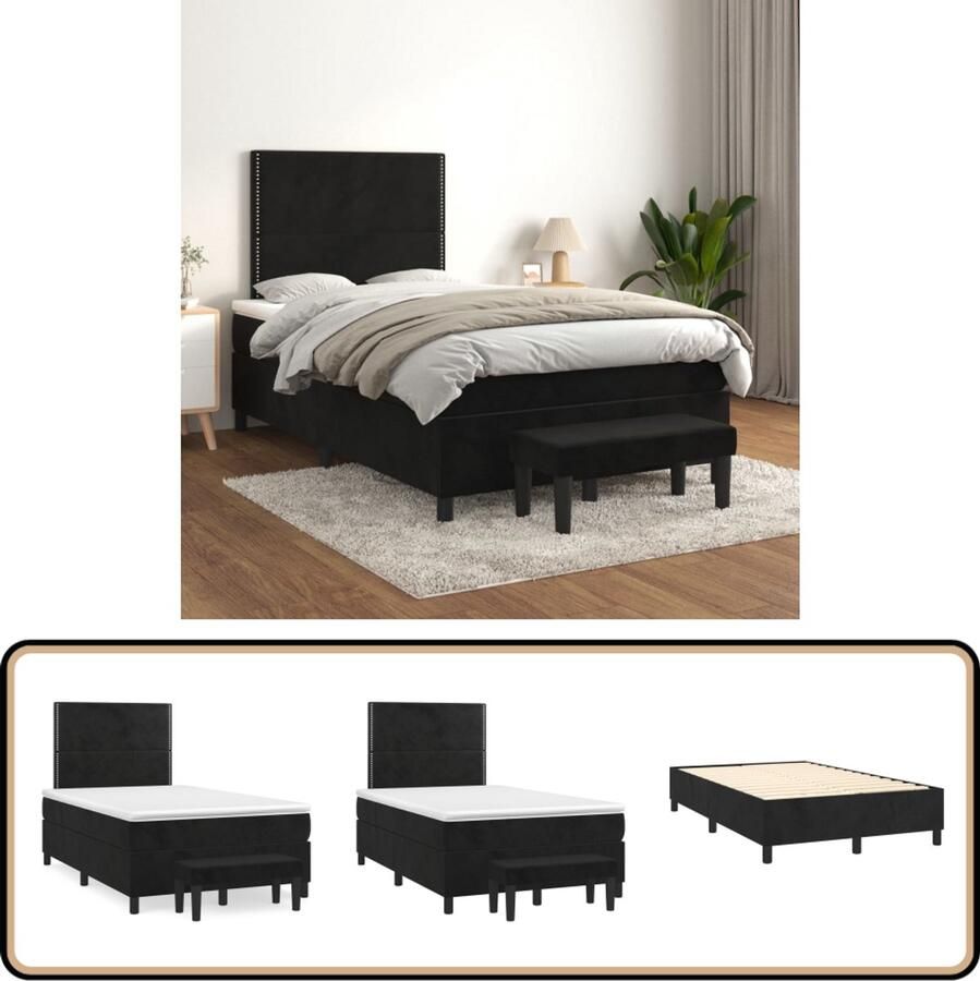 VidaXL Boxspring Fluweel Zwart 120x200 cm Boxspringbed Zwarte Boxspring Velvet Boxspring Verstelbare Hoofdbord Pocketveer Matras Middelhard Matras Huidgevend Topmatras Multifunctionele Bank