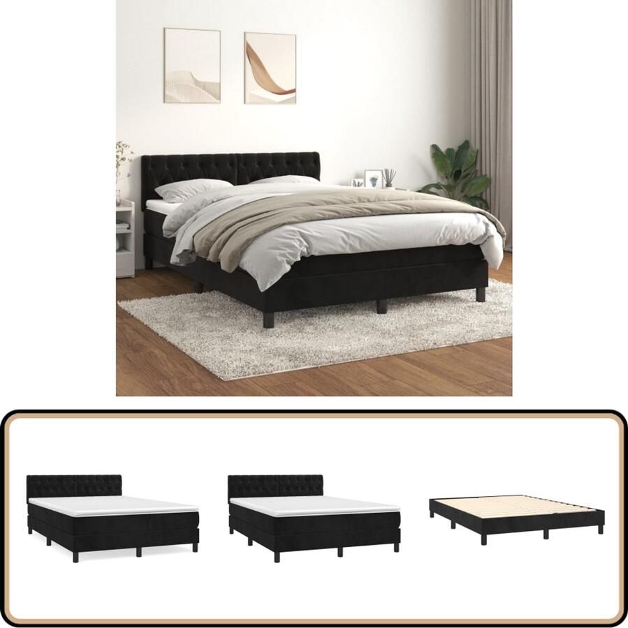VidaXL Boxspring Fluweel Zwart 140x190 cm Boxspringbed Boxspring Velvet Bed Zitzicht Bed Tweepersoonsbed Slaapcomfort King Size Bed