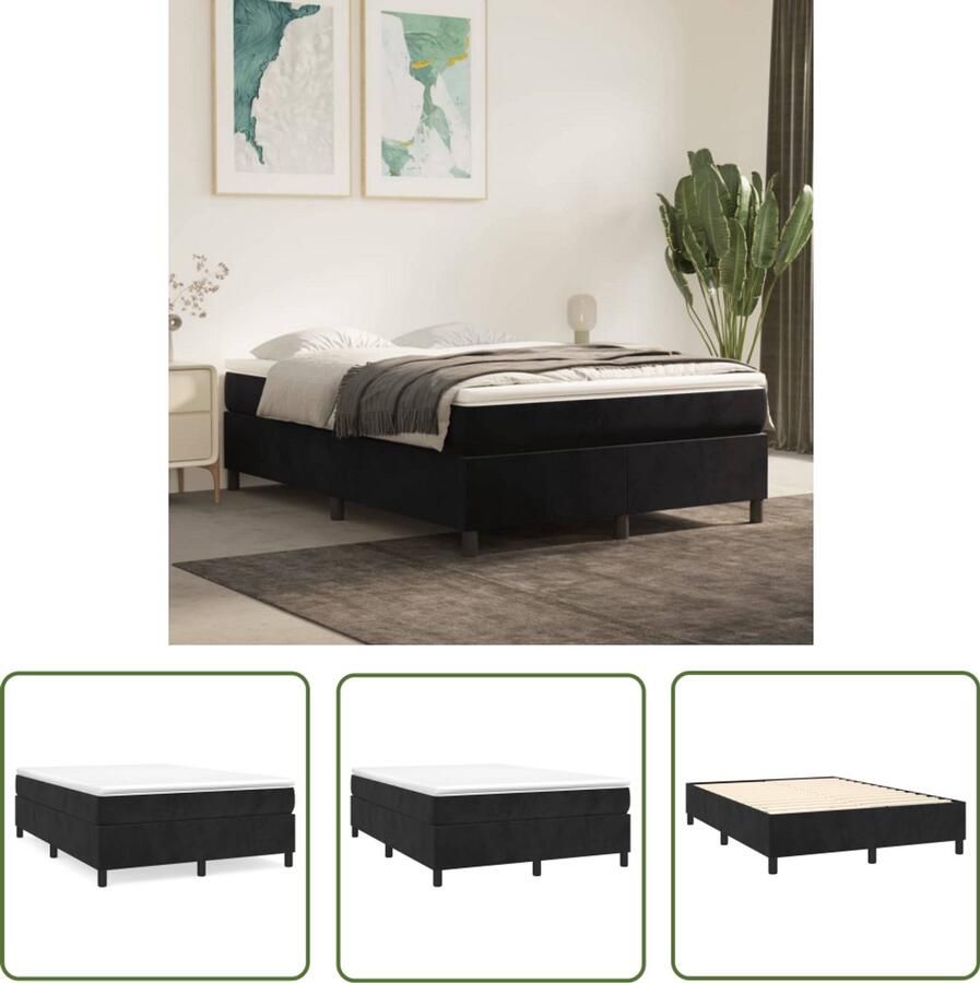 VidaXL Boxspring Fluweel Zwart 140x190 cm Boxspringbed Fluweel Bed Zwarte Boxspring Tweepersoons Bed Slaapkamer Meubilair Boxspring Frame Matras Overmatras