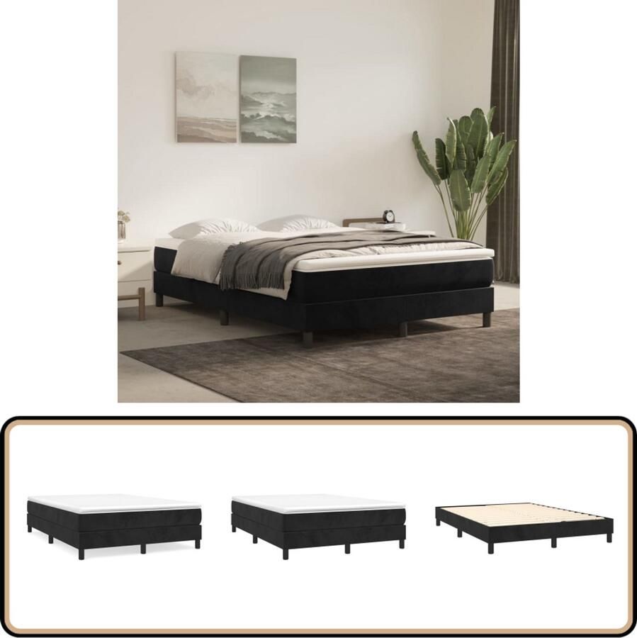 VidaXL Boxspring Fluweel Zwart 140x190 cm Boxspringbed Zachte Slaapkamer Velvet Bed Tweepersoonsbed Pocketed Spring Mattress Middenhard Matras Luxe Bed