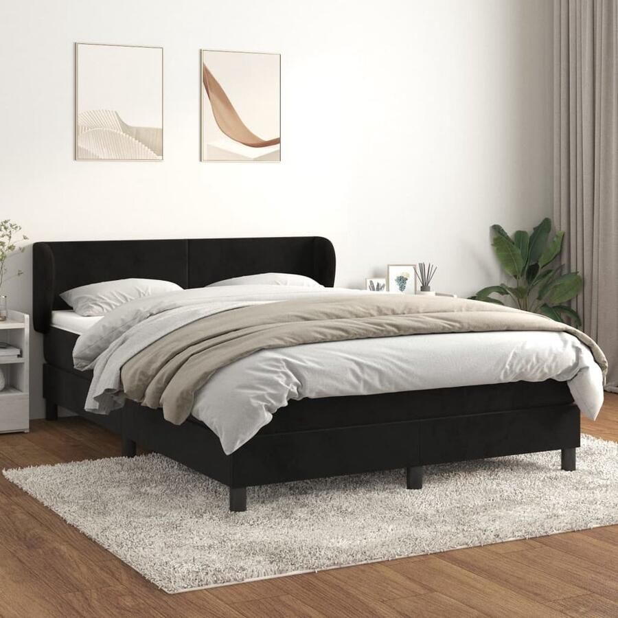 VidaXL Boxspring Fluweel Zwart 140x190 cm Boxspring Bed Fluweel Bed Boxspring Velvet Bed Hoofdbord Verstelbaar Pocketveer Matras Middelharde Matras Zware Boxspring - Foto 2