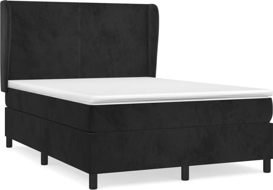 VidaXL Boxspring met Matras Fluweel Zwart 140x190cm Boxspring Tweepersoonsbed Velvet Bed Zware Boxspring Design Bed Groot Bed Black Bed King Size Bed - Foto 2