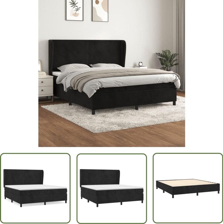 VidaXL Boxspring Fluweel Zwart 160x200 cm Boxspring Boxspringbed Velvet Bed Tweepersoonsbed Groot Bed