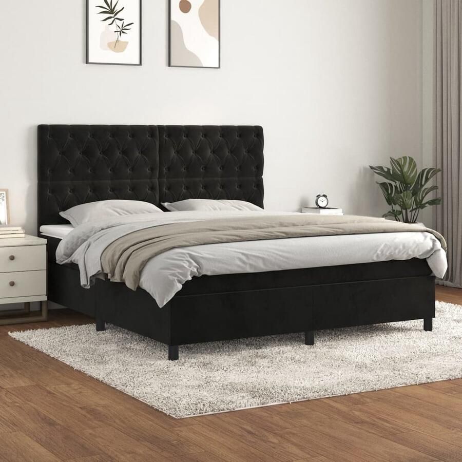 VidaXL Boxspring Fluweel Zwart 160x200 cm Boxspringbed Boxspring Velvet Bed Tweepersoonsbed Groot Bed Zware Boxspring Stapelbare Boxspring - Foto 3