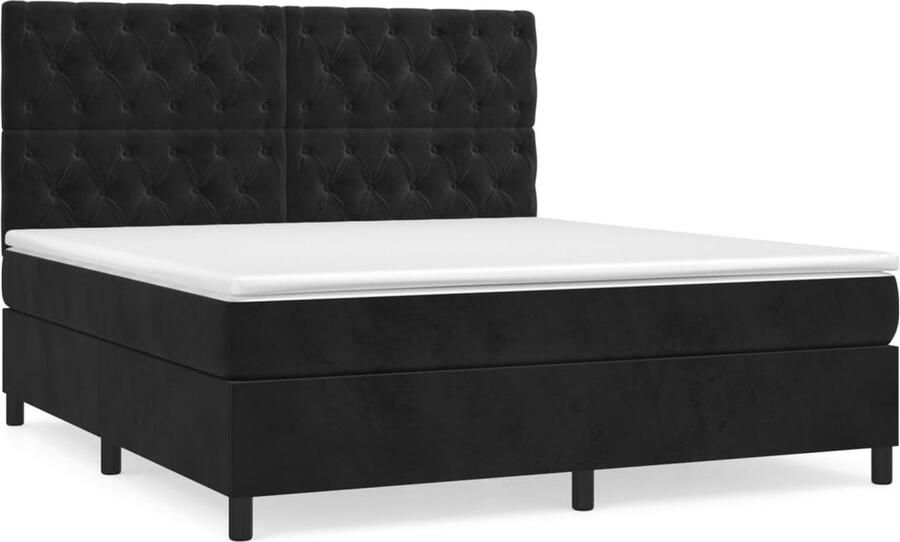 VidaXL Boxspring Fluweel Zwart 160x200 cm Boxspringbed Boxspring Velvet Bed Tweepersoonsbed Groot Bed Zware Boxspring Stapelbare Boxspring - Foto 2
