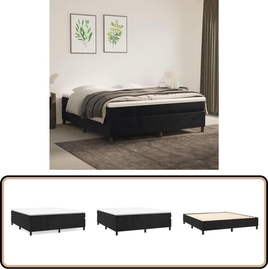 VidaXL Boxspring Fluweel Zwart 160x200 cm Boxspringbed Fluweel Bed Pocketveer Matras Middelhard Matras Zwarte Boxspring
