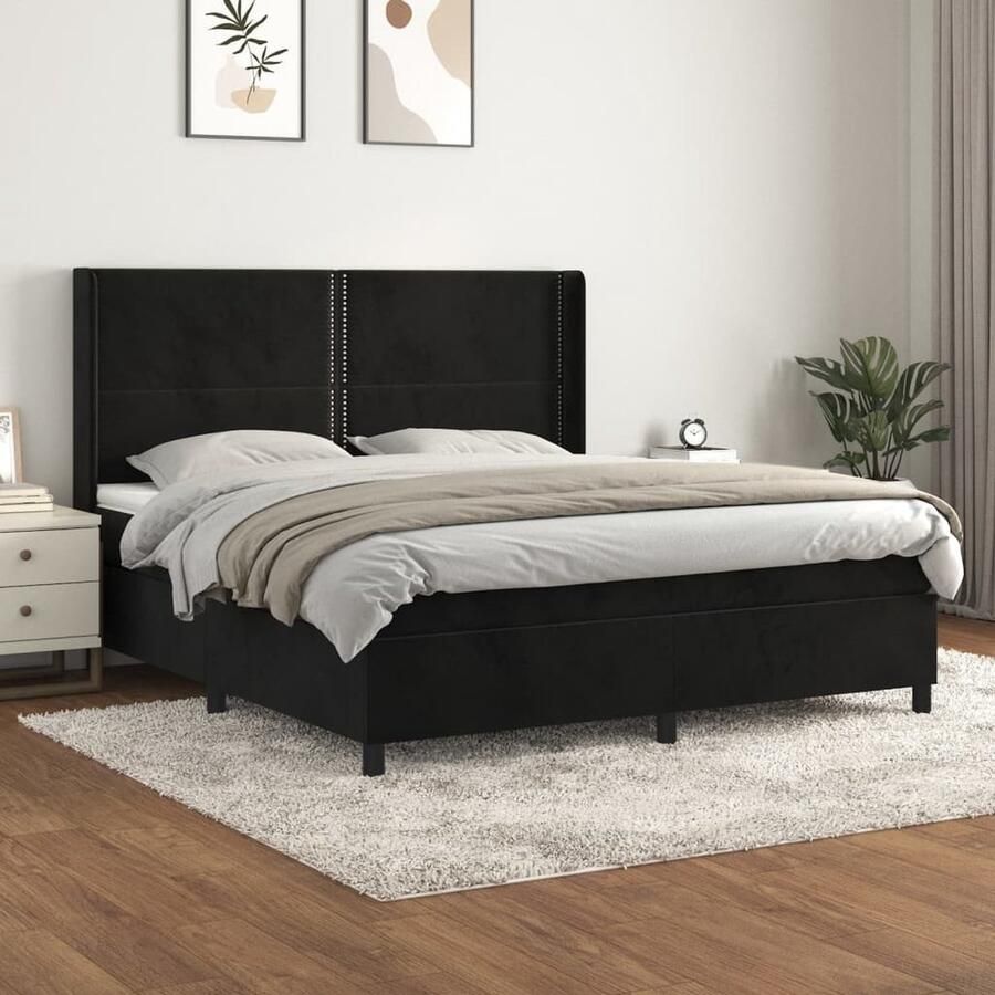 VidaXL Boxspring Fluweel Zwart 160x200 cm Boxspringbed Fluweel Bed Tweepersoons Bed King Size Bed Zwarte Bed Design Bed Hoofdbord Boxspring - Foto 2