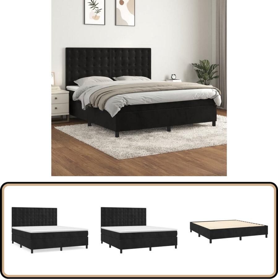 VidaXL Boxspring Fluweel Zwart 160x200 cm Boxspringbed Fluweel Bed Velvet Bed Hoofdbord Pocketveer Matras